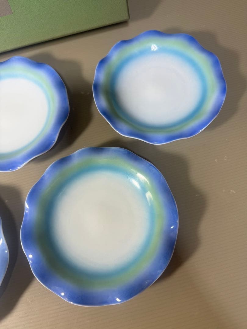 2537 深川製磁　アクアブルー　取り皿揃5枚組　未使用品