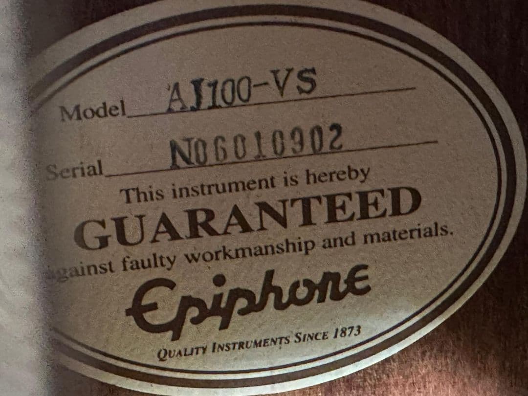 Epiphoneアコースティックギター サンバ―ストエピフォン AJ100-VS