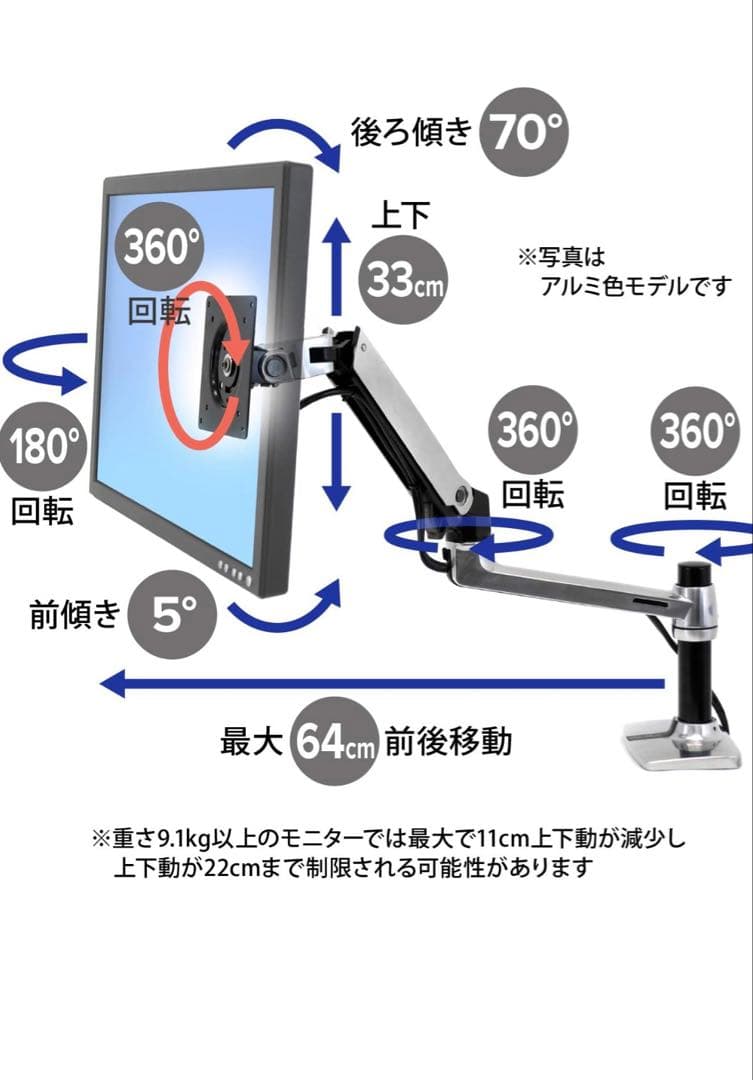 ERGOTRON LX モニターアーム ブラック 34インチ