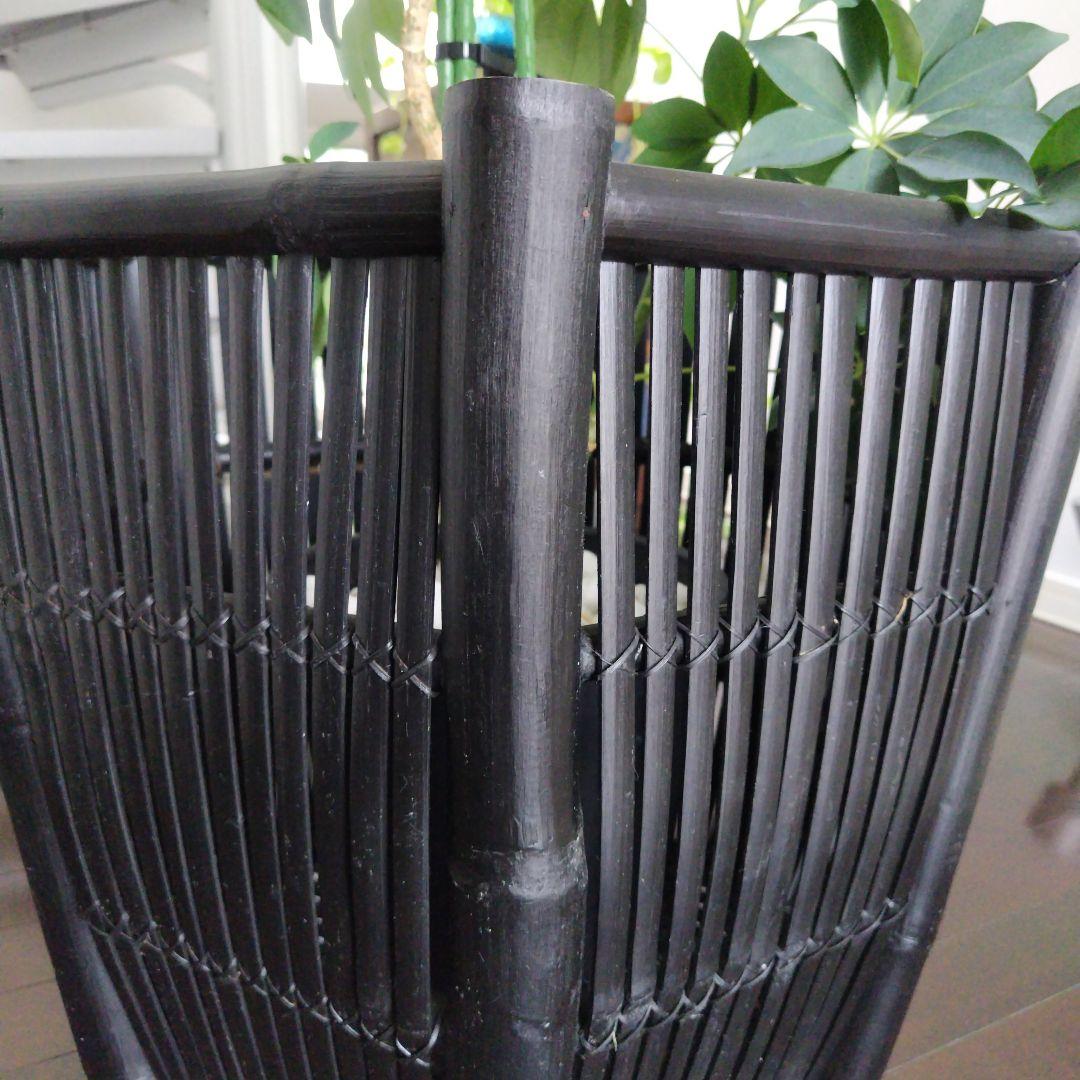 ヴィンテージ 特大バンブー 鉢カバー 六角形 ブラック