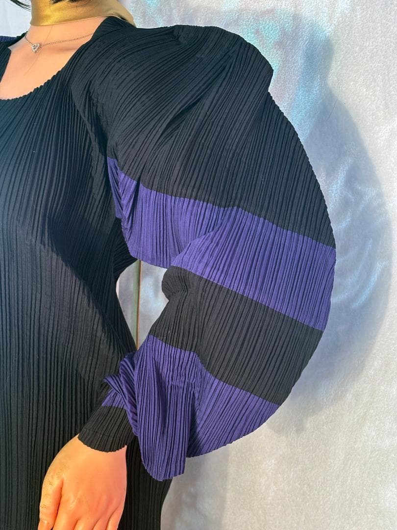 [超希少] ISSEY MIYAKE 平面 二次元 変形 ボーダー入りプリーツ