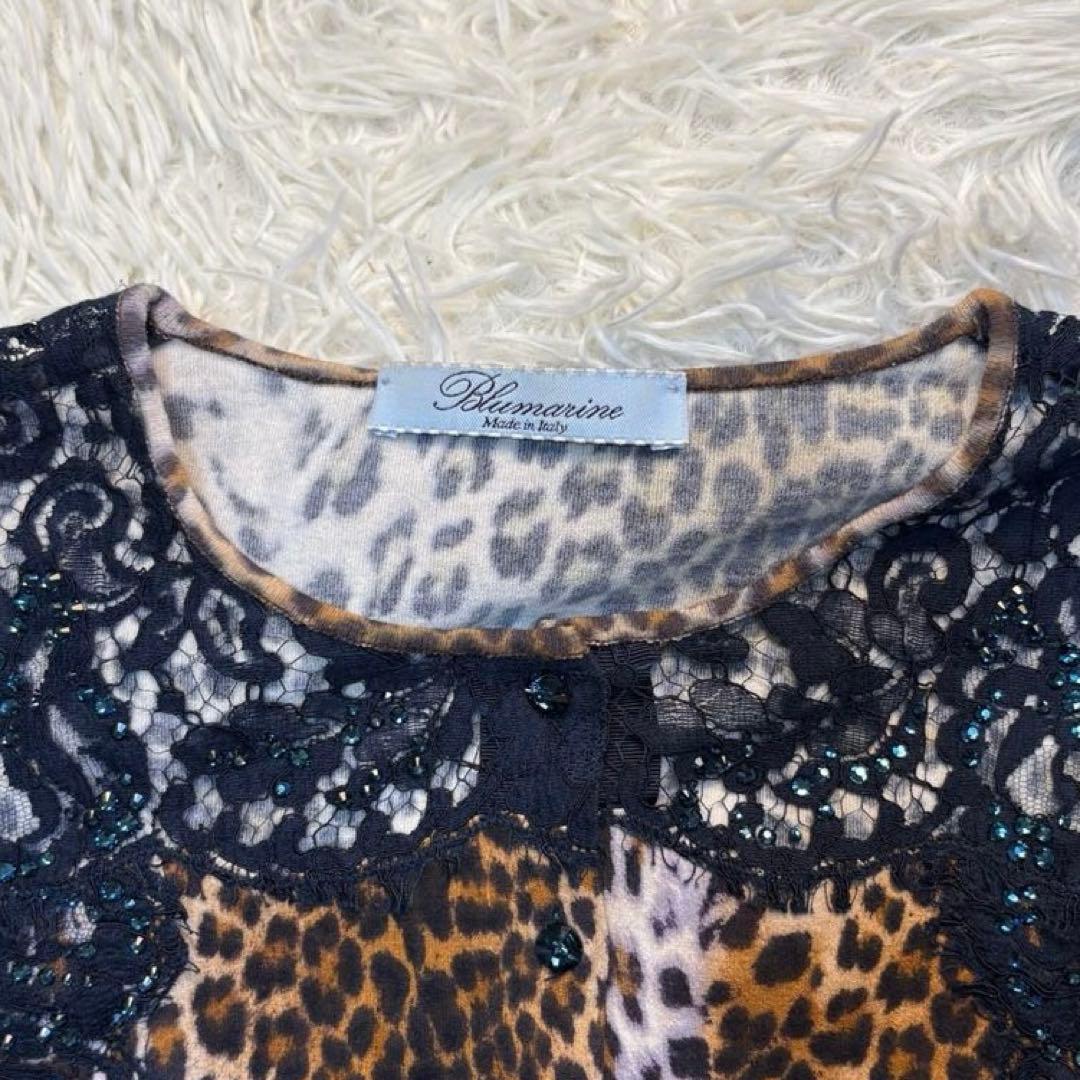 Blumarine ブルマリン カーディガン長袖 レオパード柄 レース ビジュー
