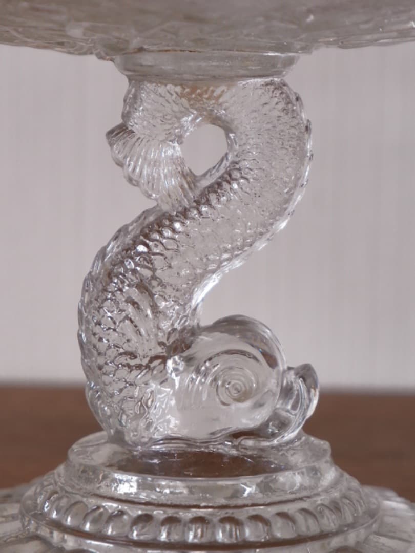 フランス　19世紀　ヴィクトリアンガラス　菓子器　高足皿　アンティークQ2206