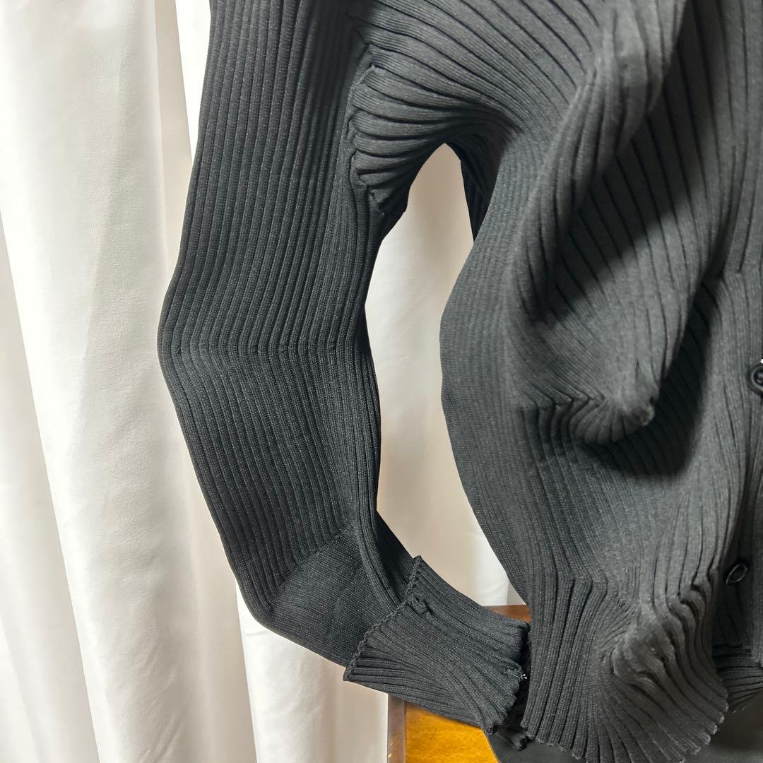 プリーツ　変形　ニットカーディガン　イカ　リブニット