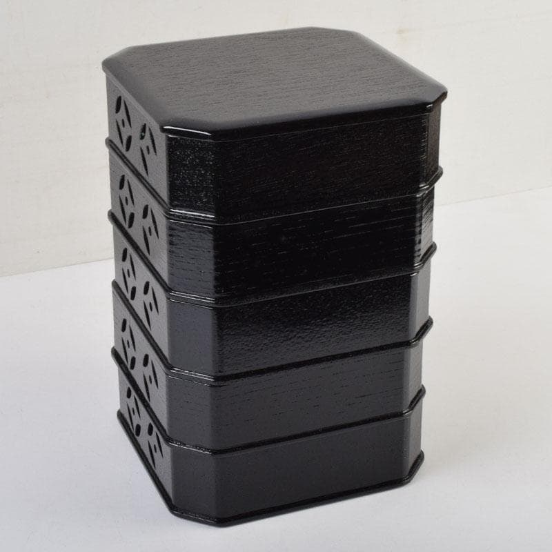 minto　茶道具　漆塗　七宝透かし　縁高重　五段重　箱付　N　9148