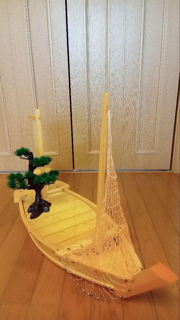 舟盛り 刺し身海鮮盛り 舟木製模型 ミニチュア盆栽付き