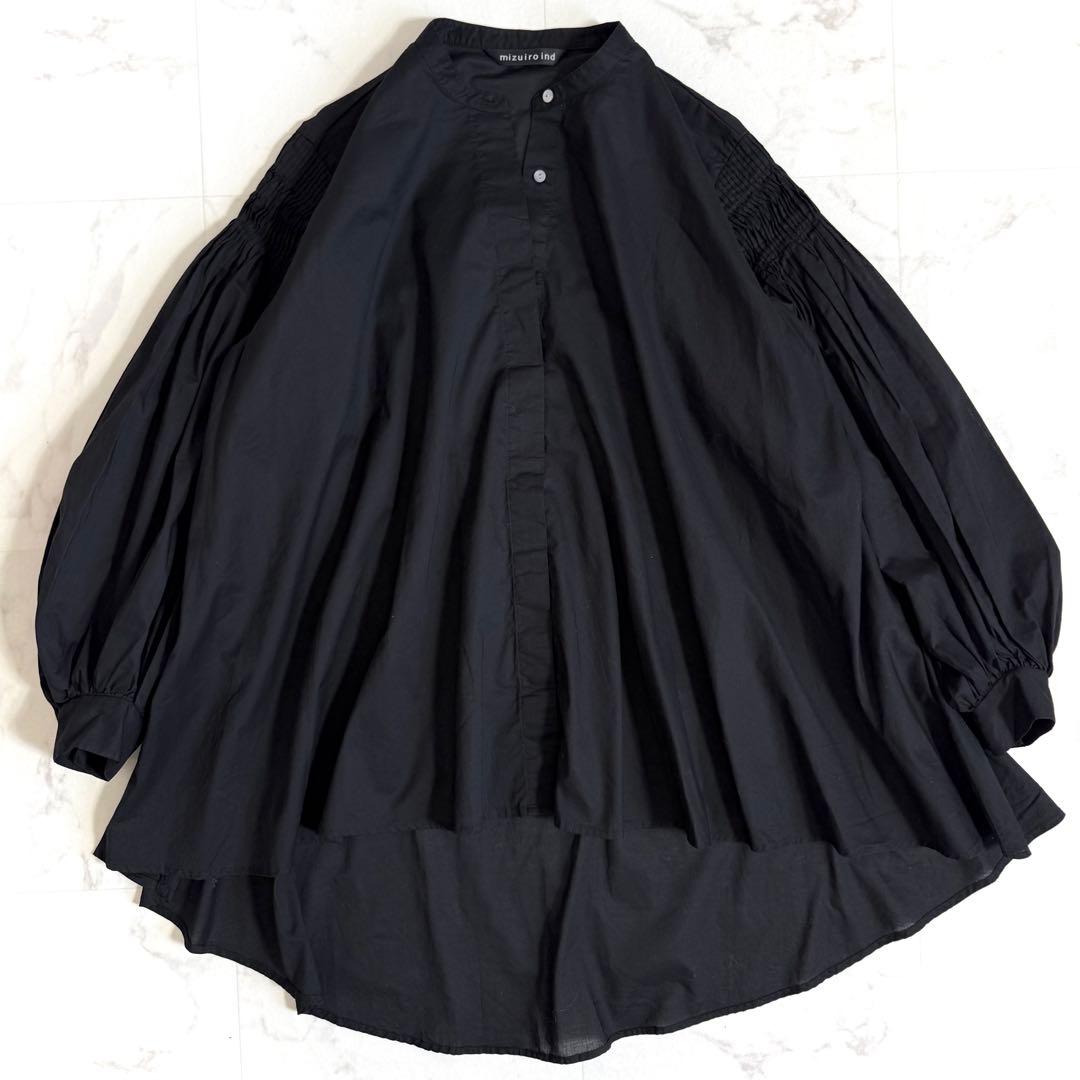 【新品】ミズイロインド ピンタックパフスリーブシャツ 定価1.9万円 ブラック