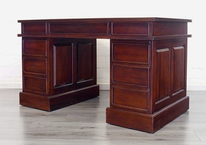 プレジデントデスク　セミソリッドレザー　アンティーク　高級　ダークブラウン　木製