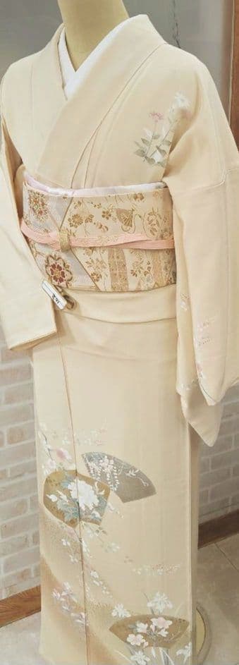 トールサイズ作家物付け下げ訪問着4点フルセット、着物、袋帯、帯締め、帯揚げ