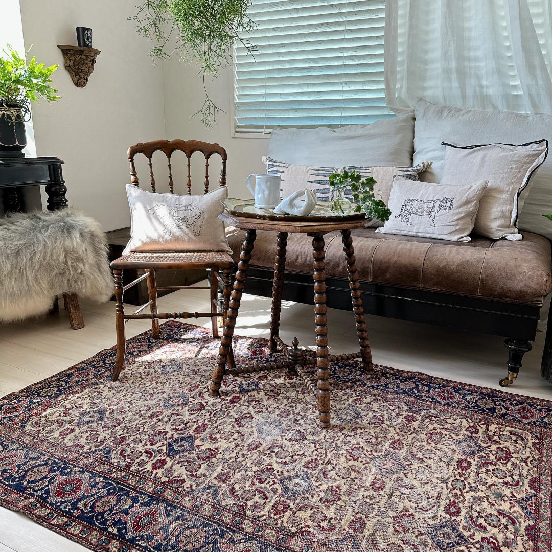 トルコ ヴィンテージラグ 986 レア 最高級 カイセリラグ ベージュ ネイビー