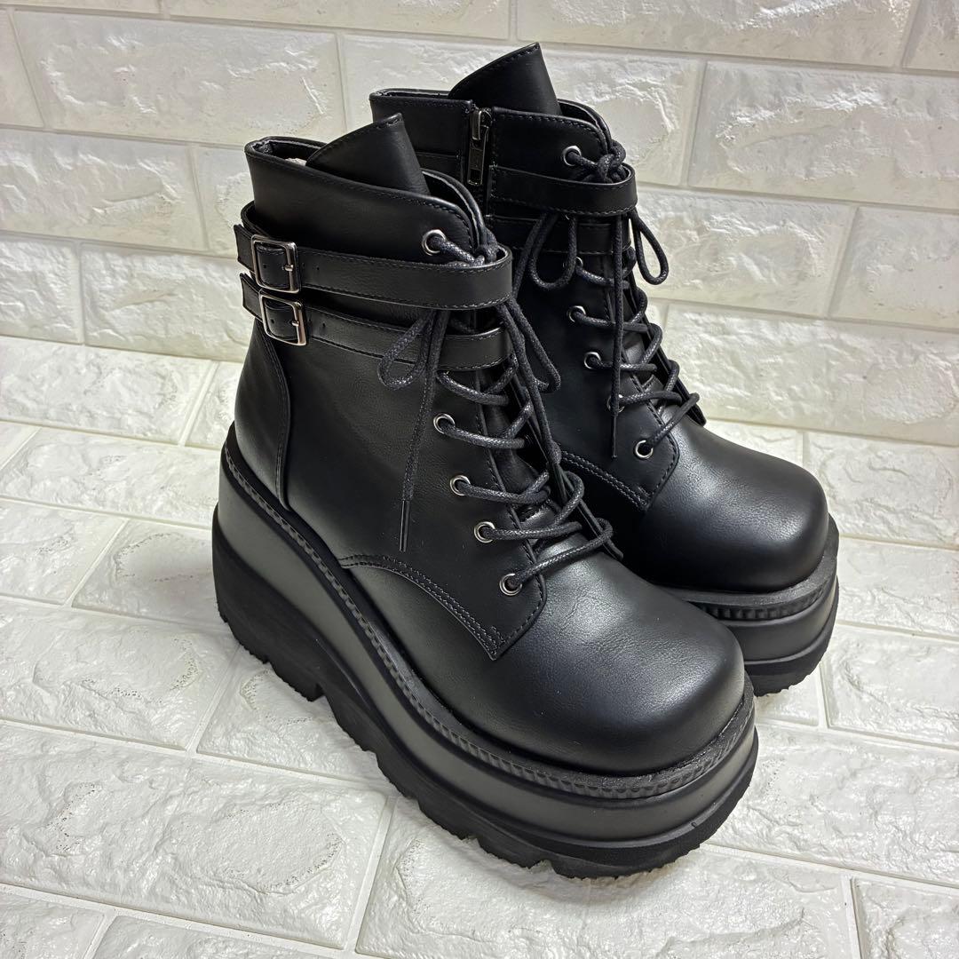 【一回使用】Demonia デモニア 厚底ブーツ 黒25cm US9