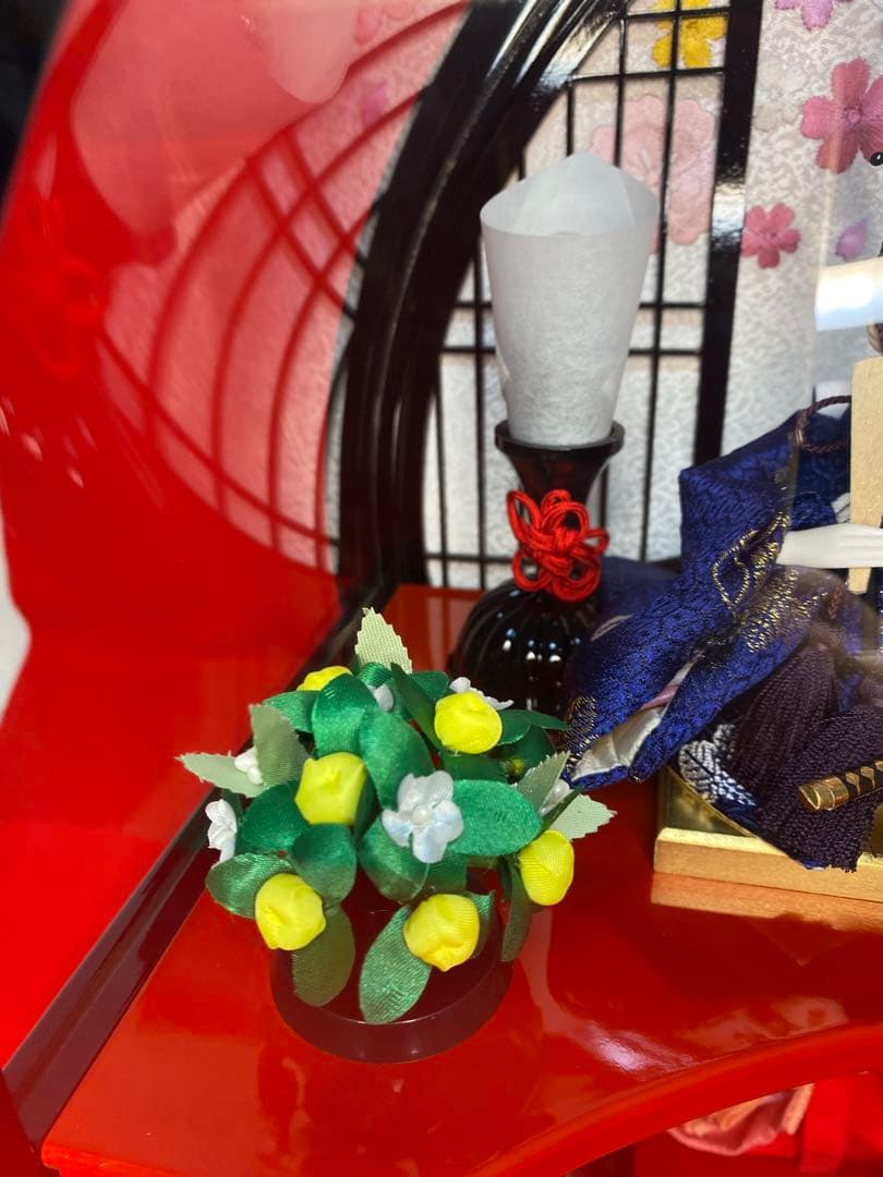 雛人形　五人飾り円型アクリルケース入・間口約４４×奥約２３×高約４５㎝