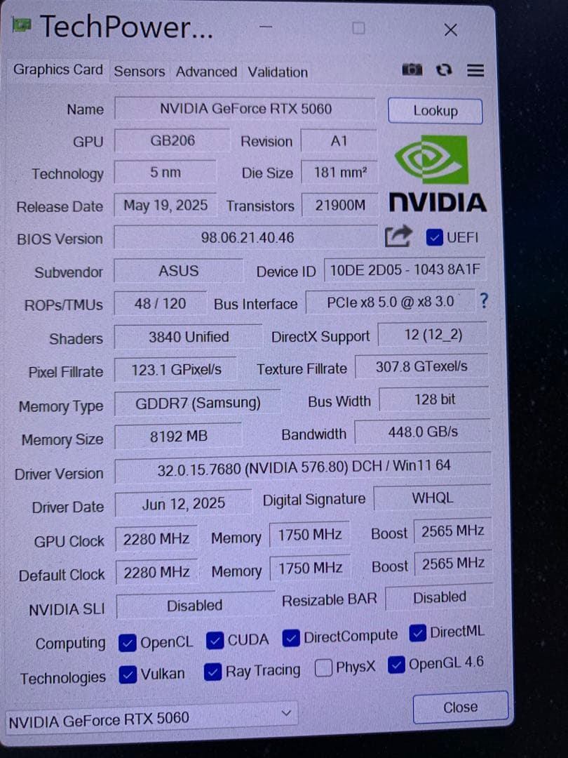 【ほぼ新品】ASUS Prime GeForce RTX 5060 8GB