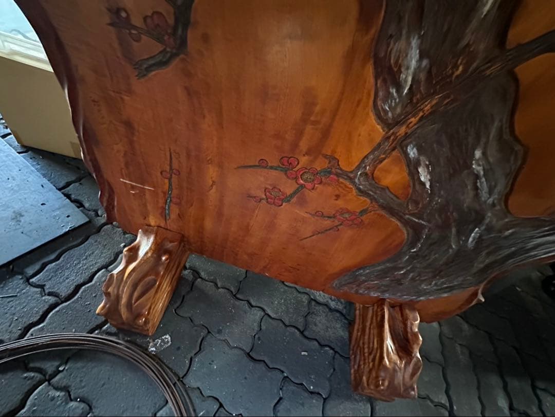 一枚板　衝立　木製彫刻　紅葉 梅の花