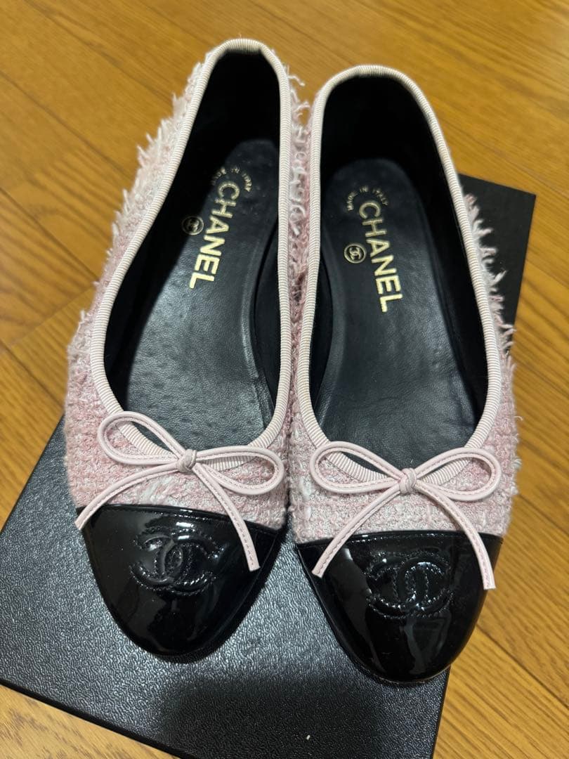 CHANEL フラットシューズ ピンク 36.5 ツイード 23サクラ　シャネル