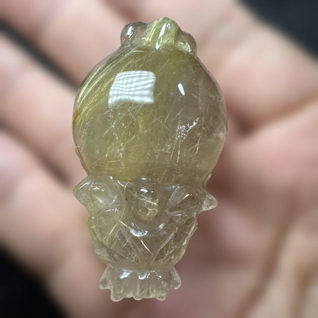 【高品質】ルチルクォーツ 龍亀 彫刻 約47mm 天然石