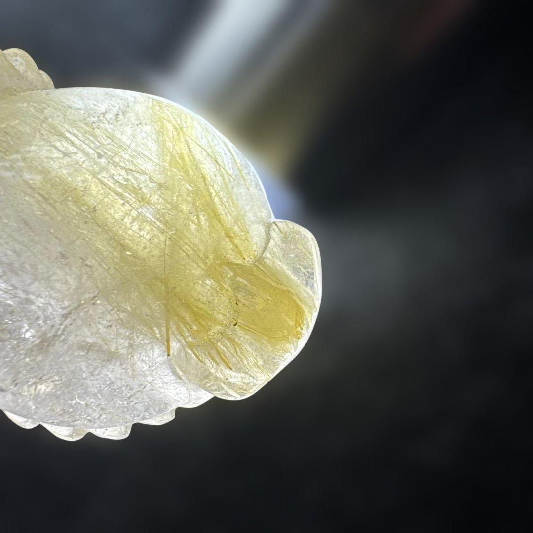 【高品質】ルチルクォーツ 龍亀 彫刻 約47mm 天然石