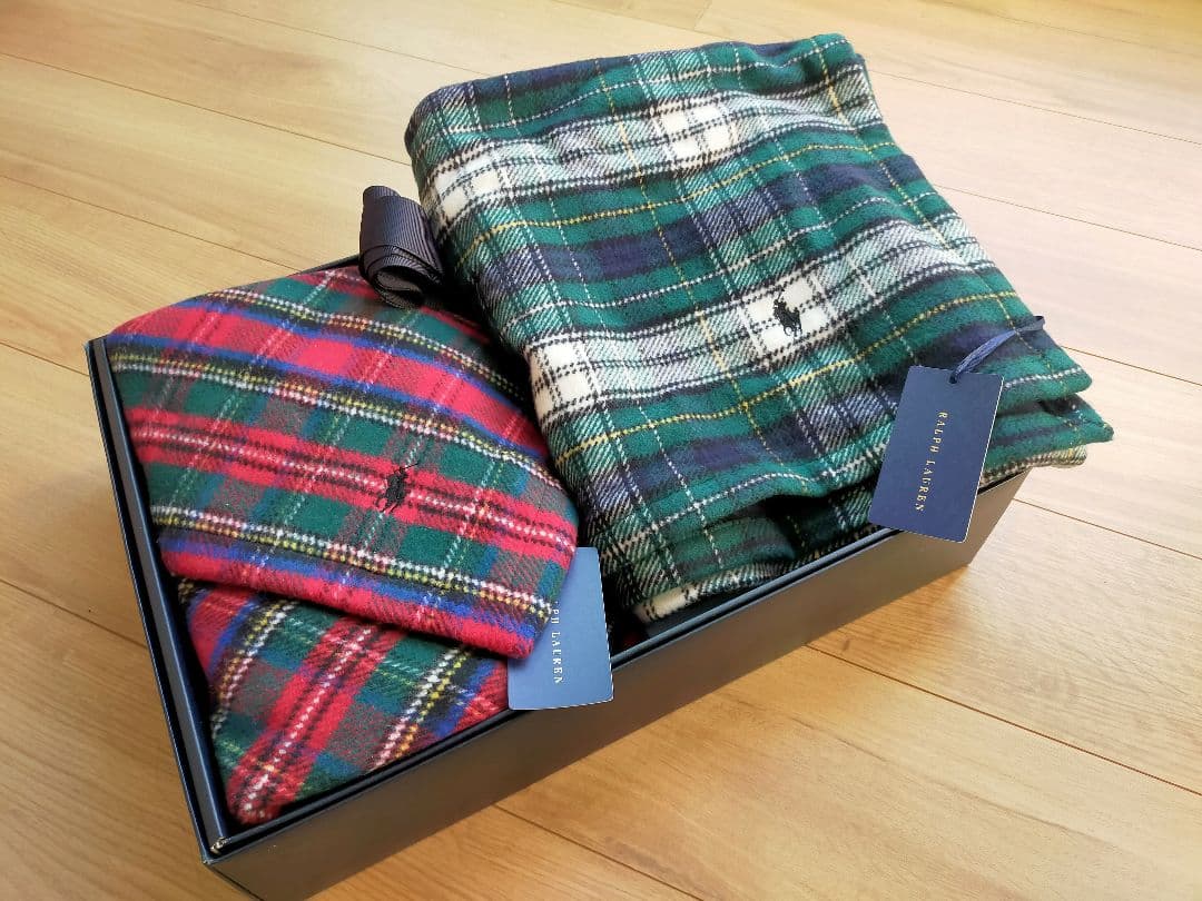 新品ラルフローレンRalph Laurenハーフコットンブランケット２枚ひざ掛け