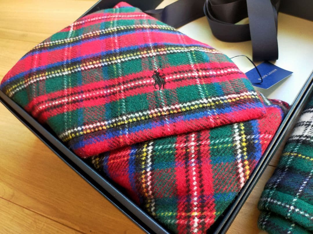 新品ラルフローレンRalph Laurenハーフコットンブランケット２枚ひざ掛け