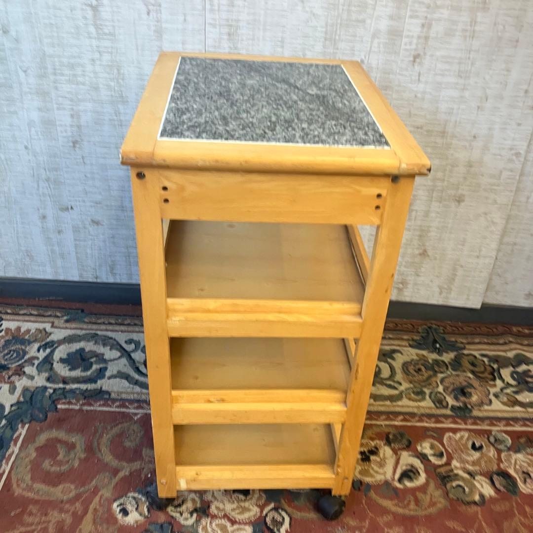 昭和レトロ 大理石天板張り 木製キッチンワゴン キャスター付き キッチンカート
