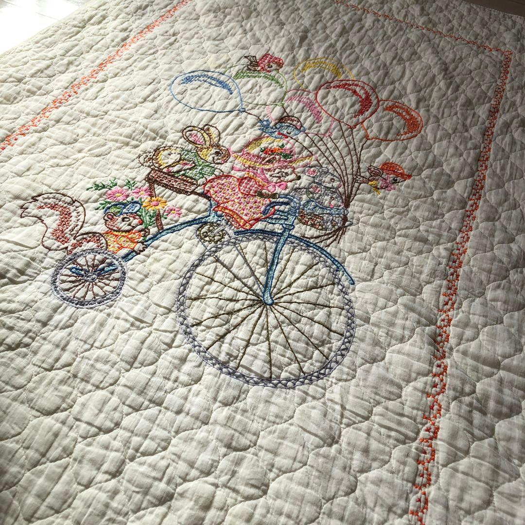 ハンドメイド　ビンテージ　刺繍　キルト　50s 60s 70s キルト生地