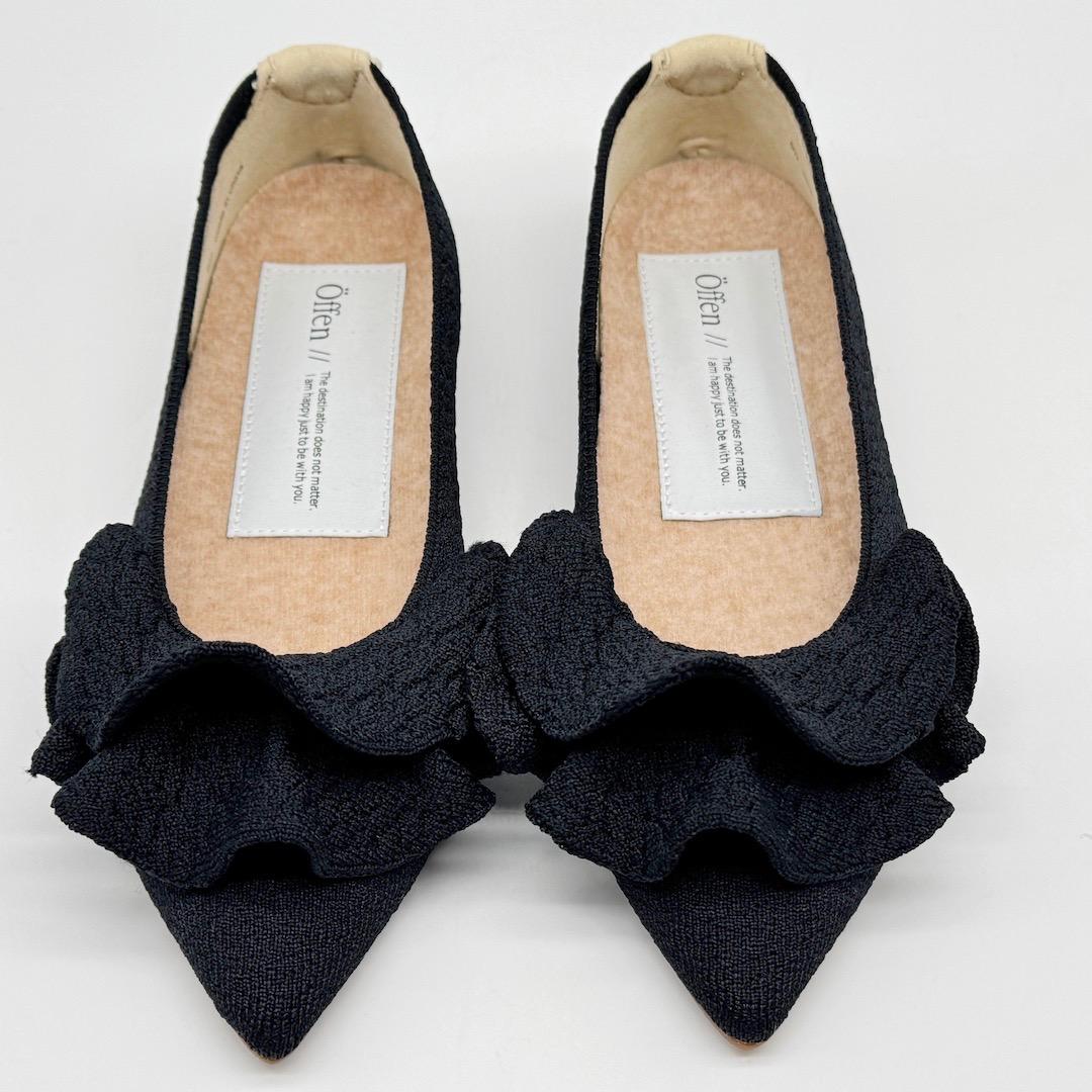 試着のみ Offen オッフェン pointed-FRIN フリル パンプス 黒