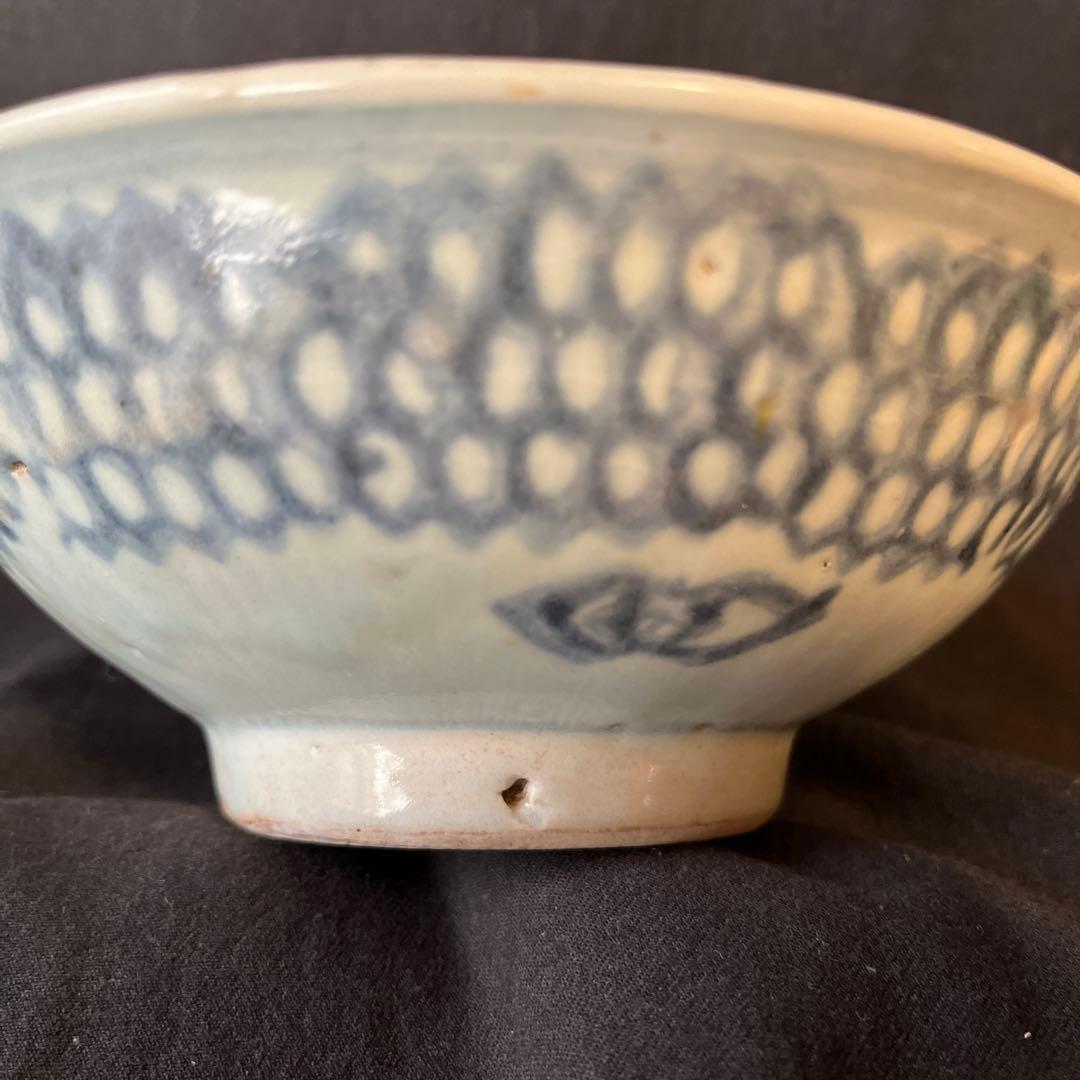 この状態は激レア！中国清 南方窯こんにゃく印判鉢 割れ、カケなし 民藝の美