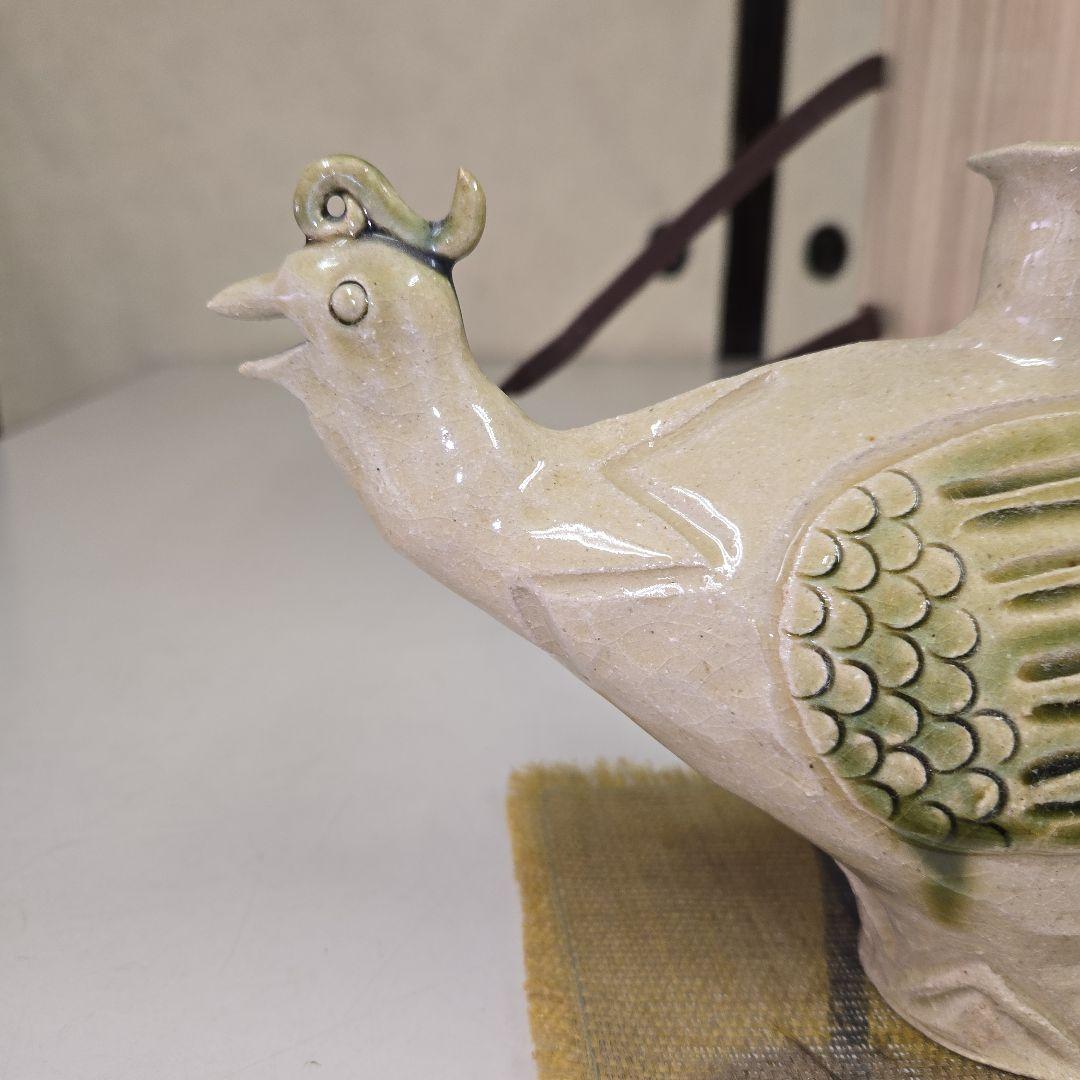 486 オリベ鳥花入れ　田中源彦作　手作り