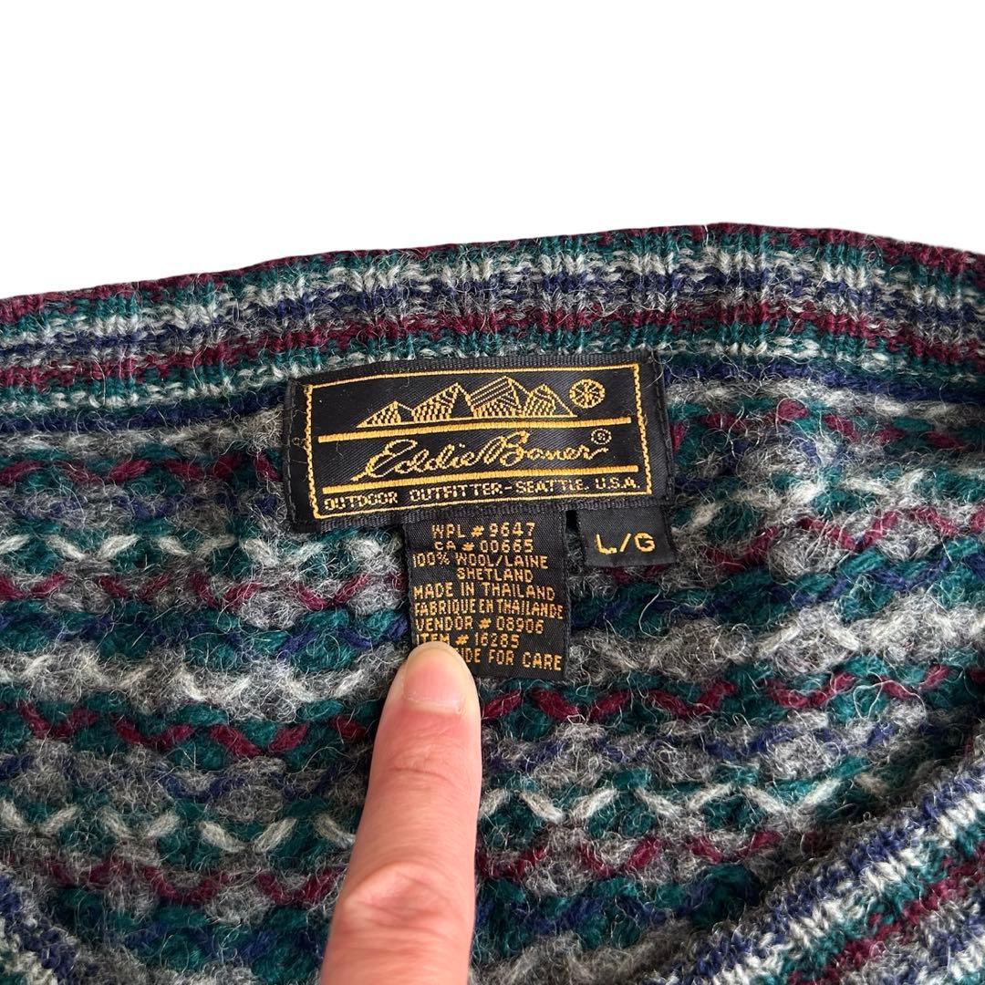 【希少】80s エディーバウアー ポップコーン シェットランドウールニット L