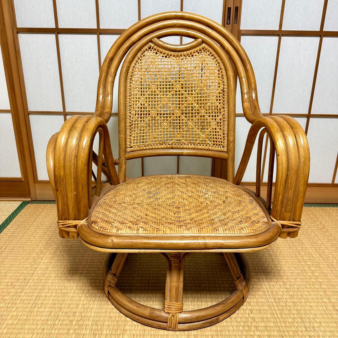 【送料無料】天然籐 ラタン製 360°回転座椅子