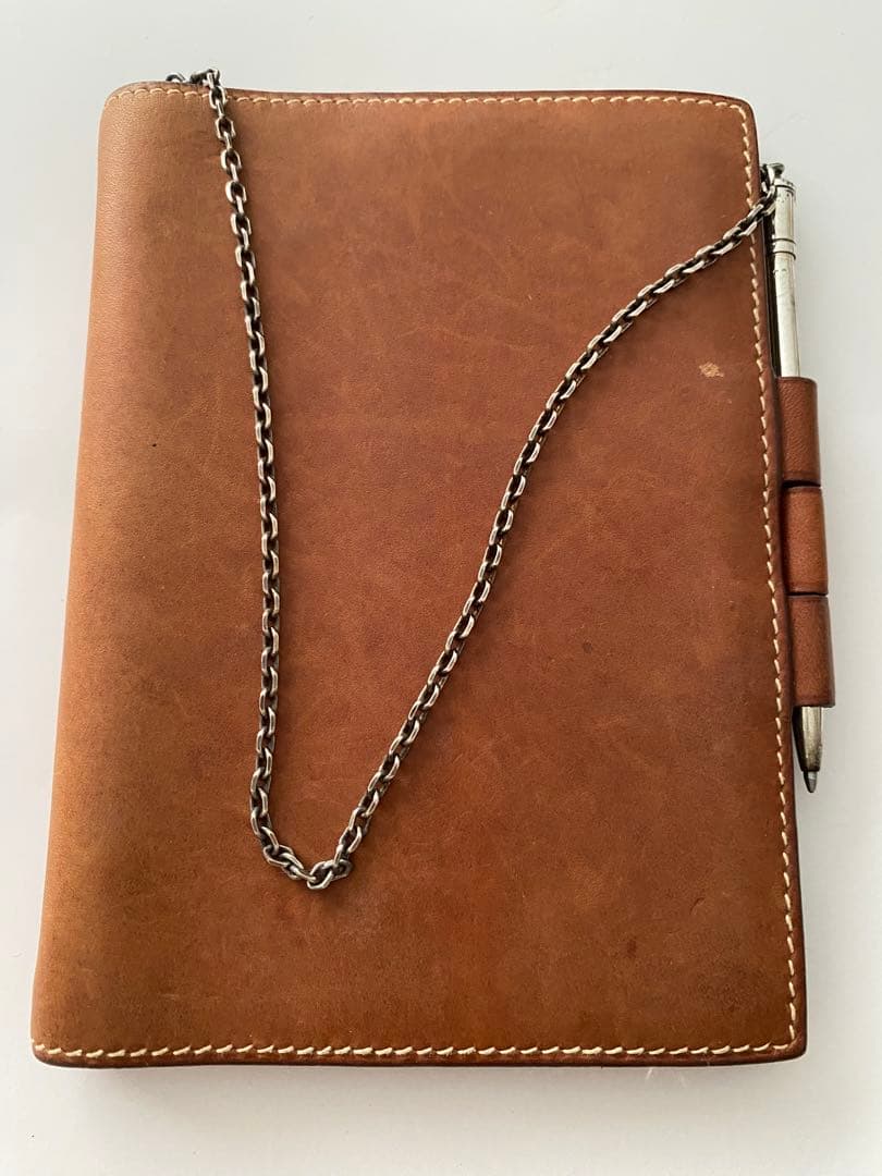 エルメス茶色い革手帳ボールペン付き