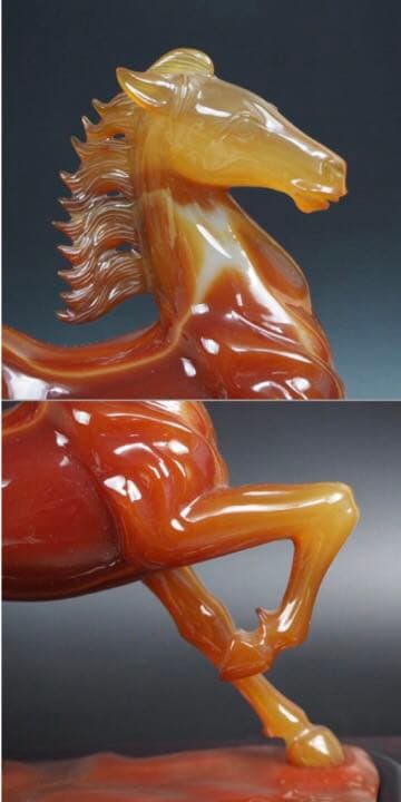 送料無料　名工土橋正市作　極上瑪瑙彫刻馬置物 共箱・作歴・証明書