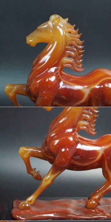 送料無料　名工土橋正市作　極上瑪瑙彫刻馬置物 共箱・作歴・証明書