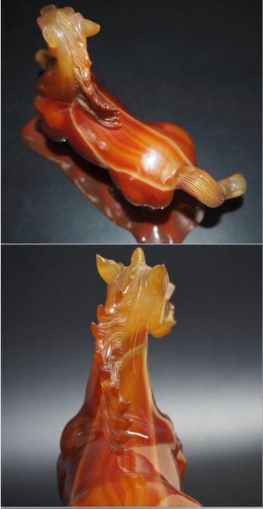 送料無料　名工土橋正市作　極上瑪瑙彫刻馬置物 共箱・作歴・証明書