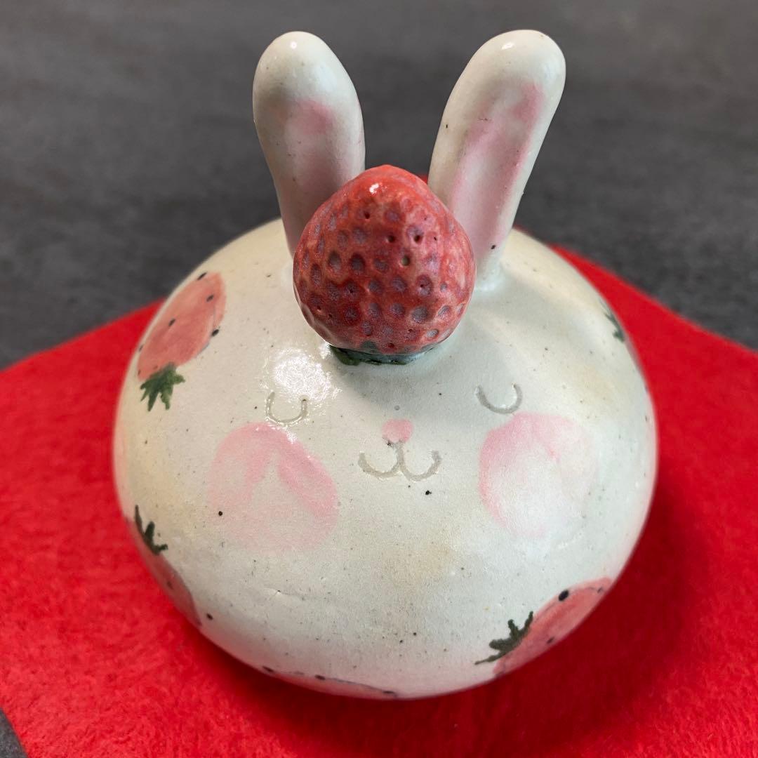 新品【やまぐちあさこ】粉引きイチゴうさぎの鏡餅(大)