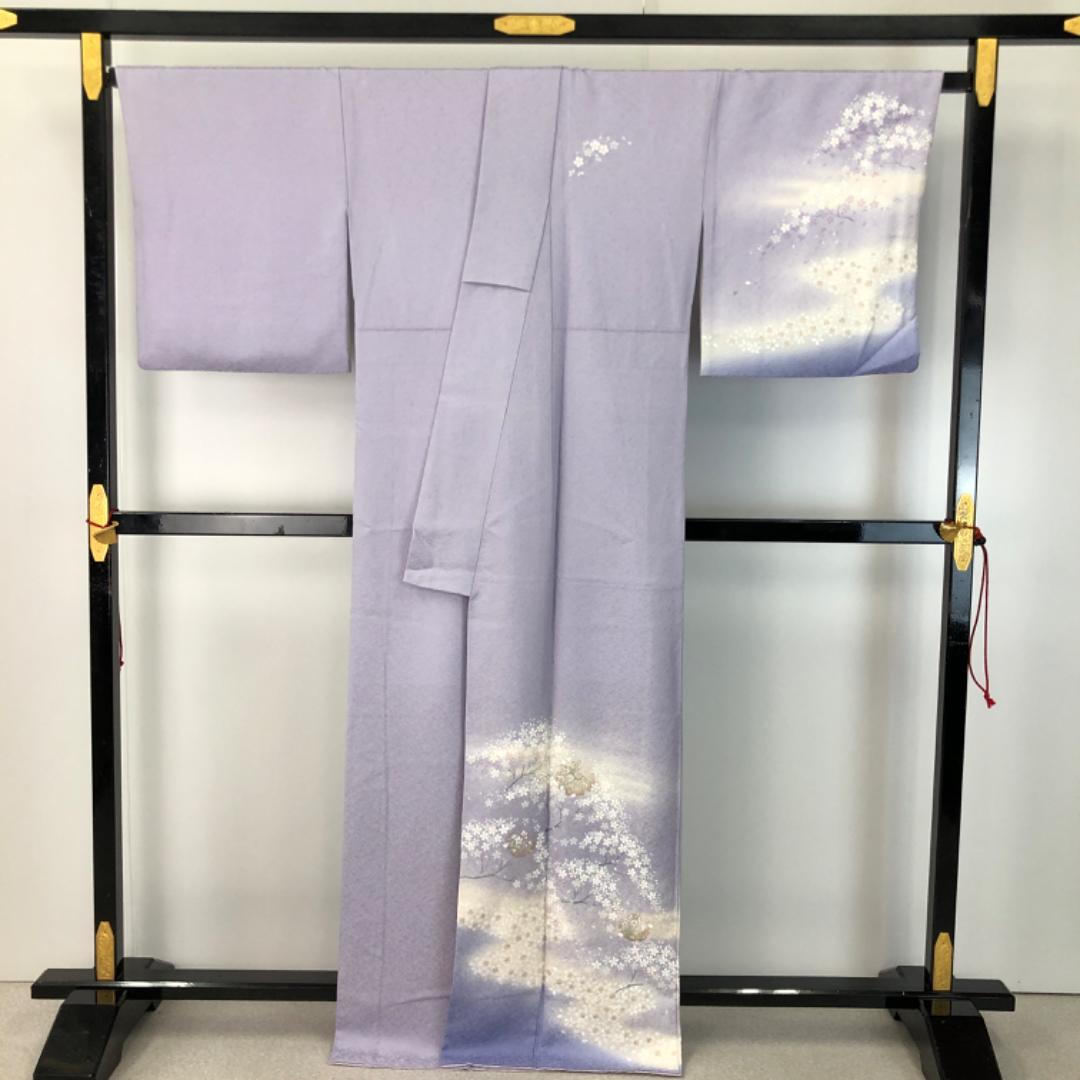 ☆ 付下げ 雪輪に美しい桜の花模様 暈し 薄藤色 トールサイズ K-4738