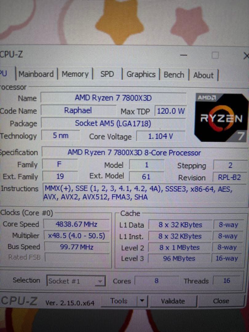 CPU AMD Ryzen7 7800X 3D CPU