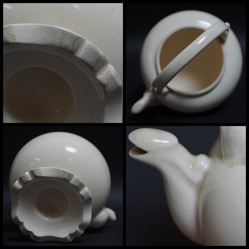 明治期 白泥獣口 提手式急須 高台水注 煎茶道具★時代物★希少品