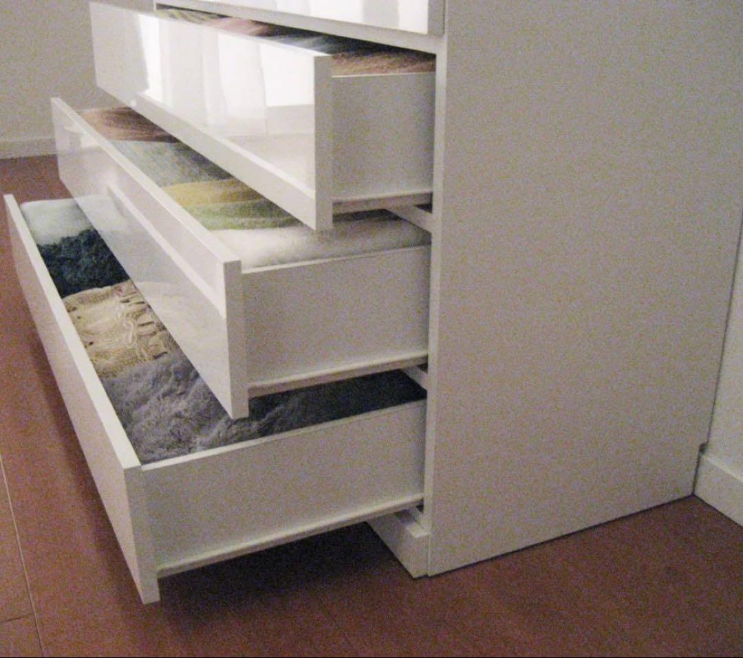 【日本製】ディノス 前面光沢＆引き出し内部化粧チェスト ホワイト　4段