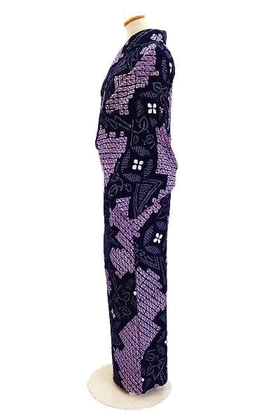 ★専用★未使用品 浴衣 有松絞り バチ衿 紺 花文 身丈163cm お洒落