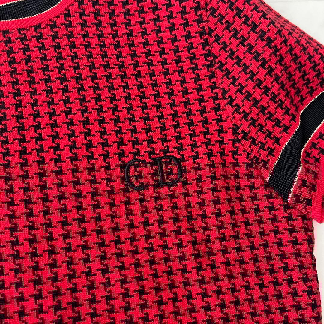 美品♡クリスチャンディオール ロゴ刺繍 千鳥格子 アンサンブル M レッド