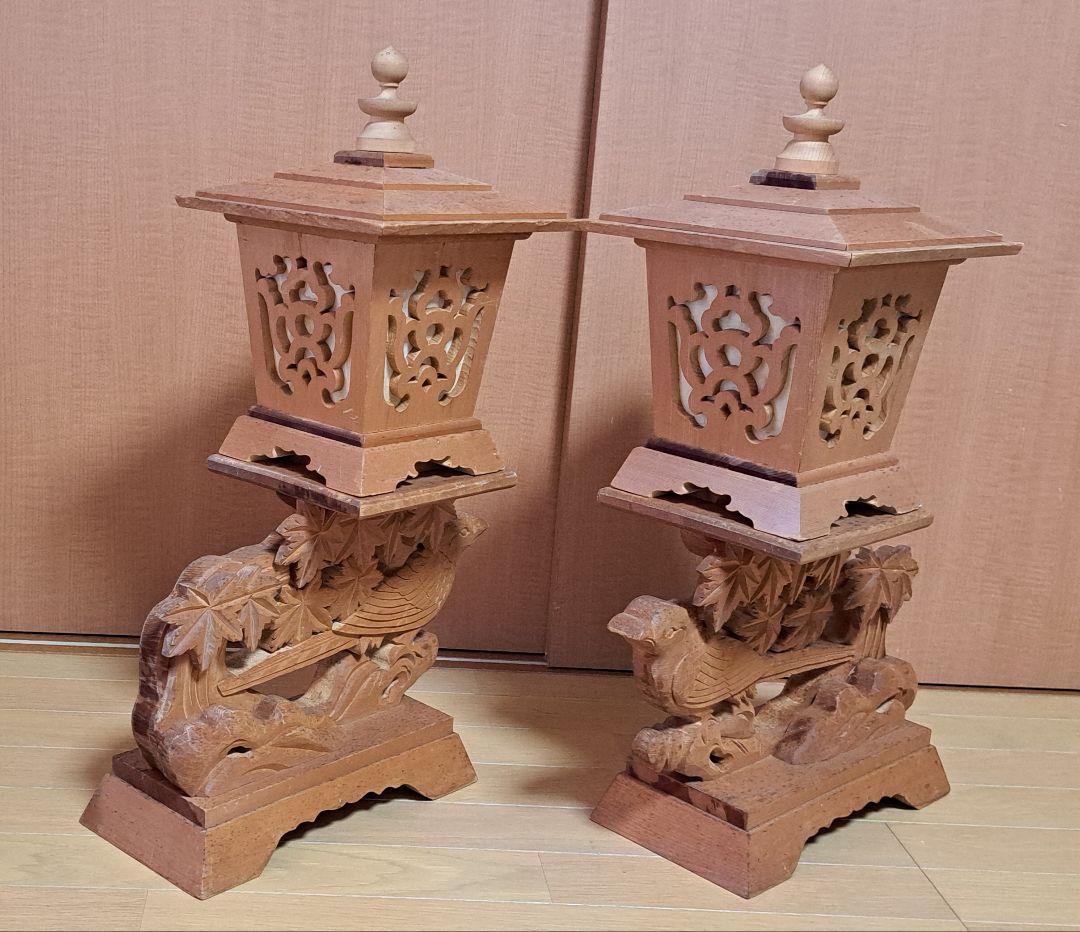 木工品 灯籠 1対 お供仏具用品　高さ約60cm