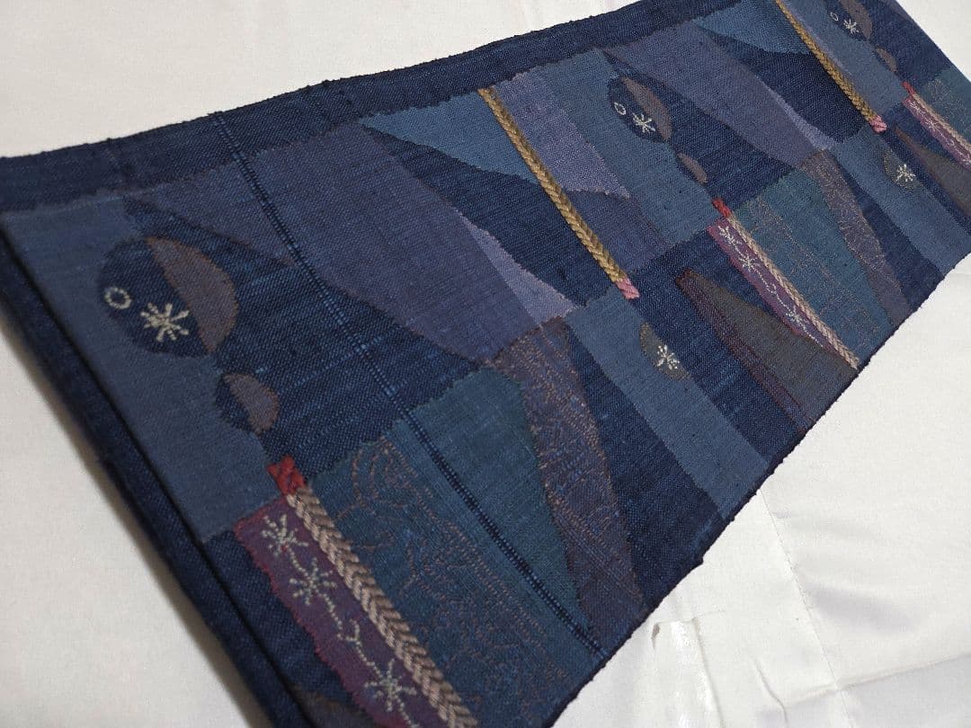 A◆着物くつろぎ 抽象デザイン ナチュラル 六通 紬 正絹 松葉仕立て名古屋帯