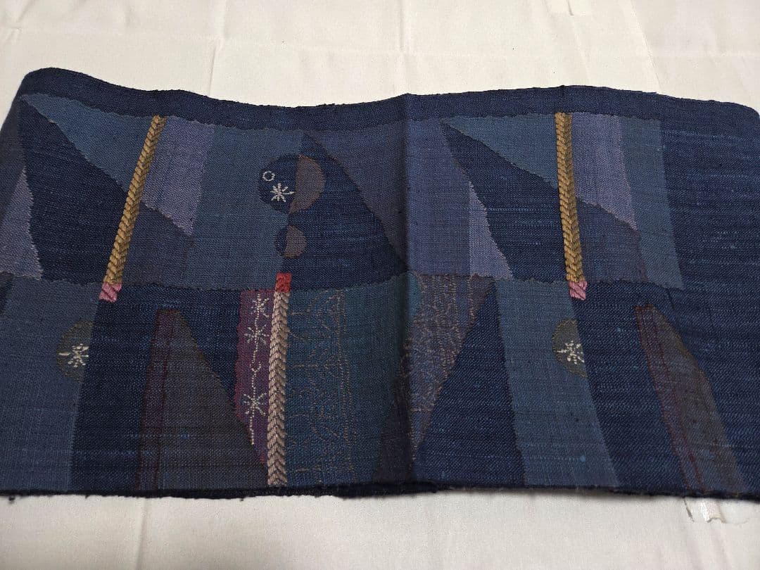 A◆着物くつろぎ 抽象デザイン ナチュラル 六通 紬 正絹 松葉仕立て名古屋帯