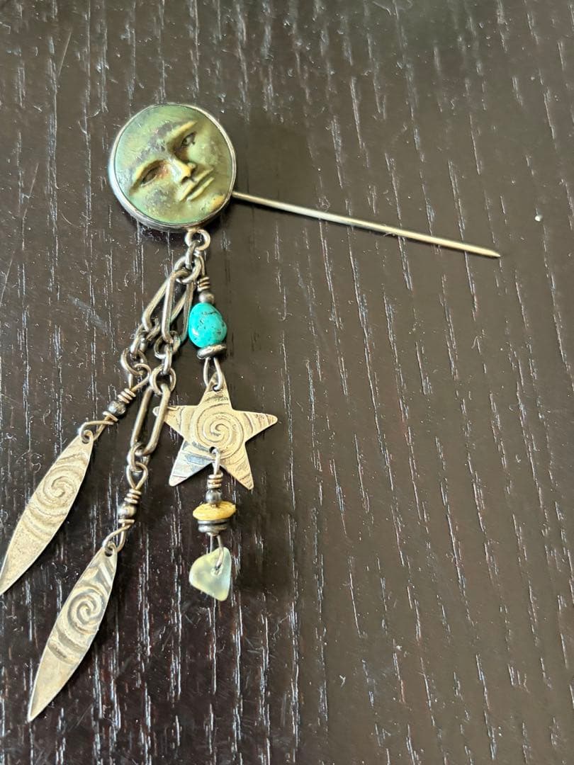 シルバー925 ヴィンテージ ピンブローチ 月 顔 星 モチーフ