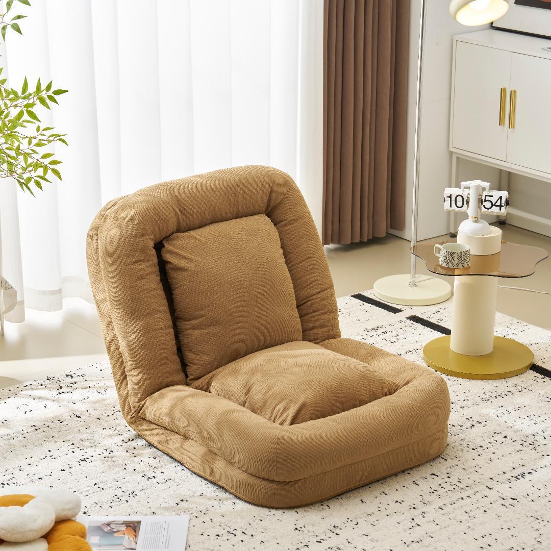 【カーキ】1人掛けソファー ソファーベッド 座椅子 6段調整可能 寝る 座る