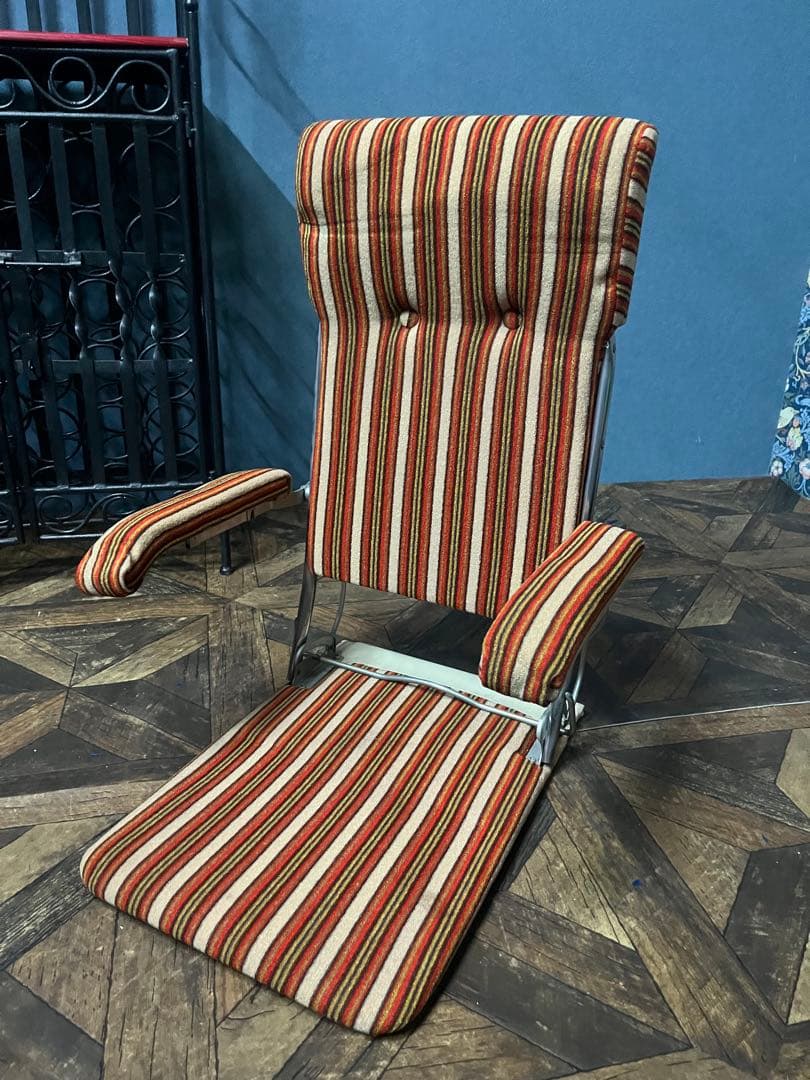 折りたたみ 座椅子 ストライプ 昭和レトロ 当時物 インテリア ビンテージ