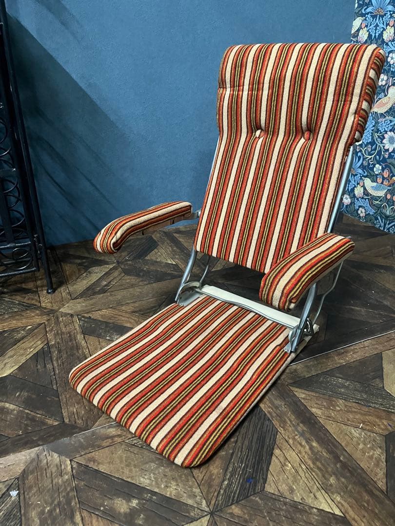 折りたたみ 座椅子 ストライプ 昭和レトロ 当時物 インテリア ビンテージ