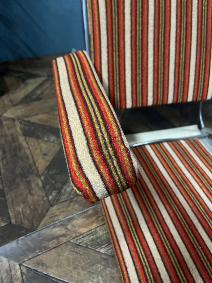 折りたたみ 座椅子 ストライプ 昭和レトロ 当時物 インテリア ビンテージ