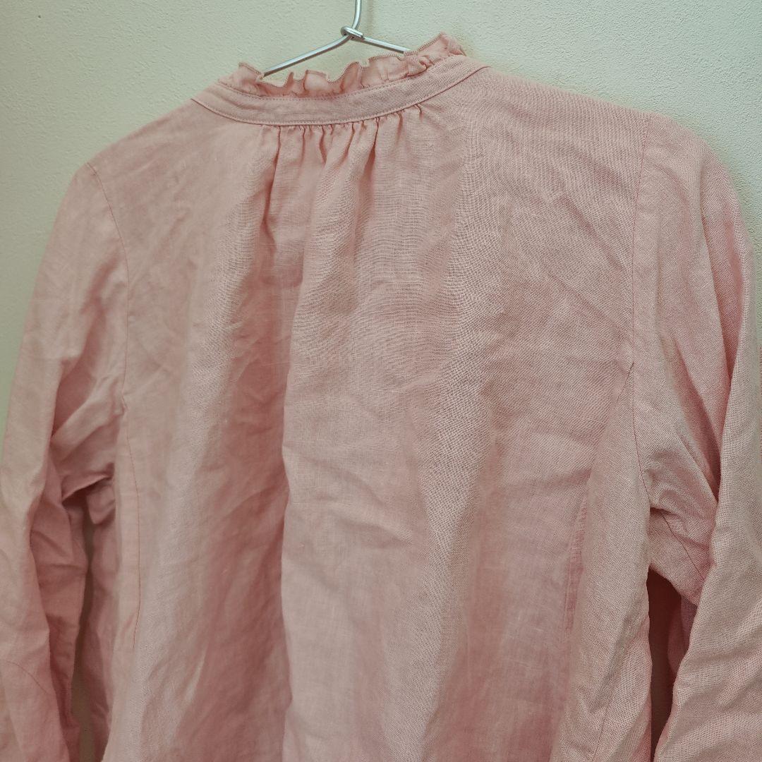 ネストローブ nest robe ピンク 長袖 リネンスタンドフリルブラウス